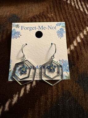 Alaska Bamboo Trading Company Forget-Me-Not Hexagon Dangle Earrings